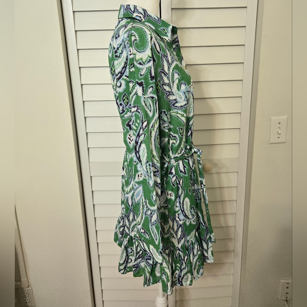 ZARA Spring Collection 2022 Blue / Green Printed Shirt Mini Dress Size L - Picture 8 of 14